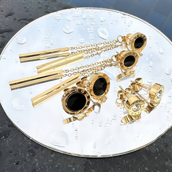 Noir Drop 18K Gold-Plated Chain Earrings – Waterproof & Hypoallergenic