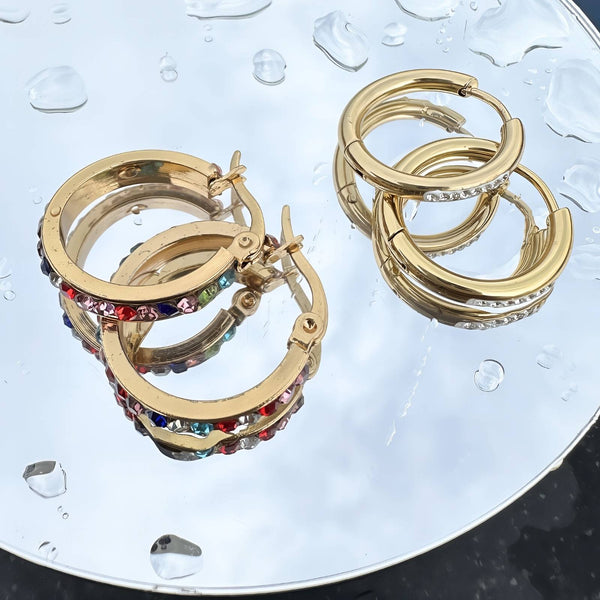 Aria Multi-Color 18K Gold-Plated Hoop Earrings – Waterproof & Hypoallergenic