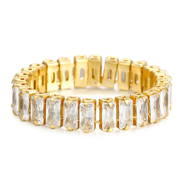 18K gold-plated baguette CZ ring waterproof hypoallergenic – Yumeira Jewelry UAE