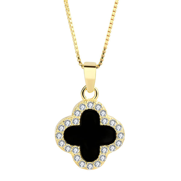 Black clover 18K gold-plated waterproof necklace with cubic zirconia – Yumeira Jewelry UAE