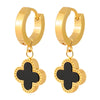 18K gold-plated black clover hoop earrings – waterproof and hypoallergenic jewelry UAE