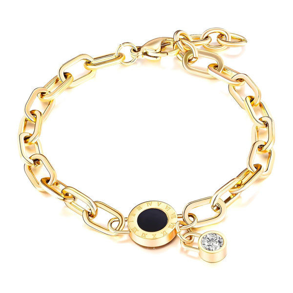 Gold-plated chain bracelet with black charm – waterproof hypoallergenic women’s jewelry UAE