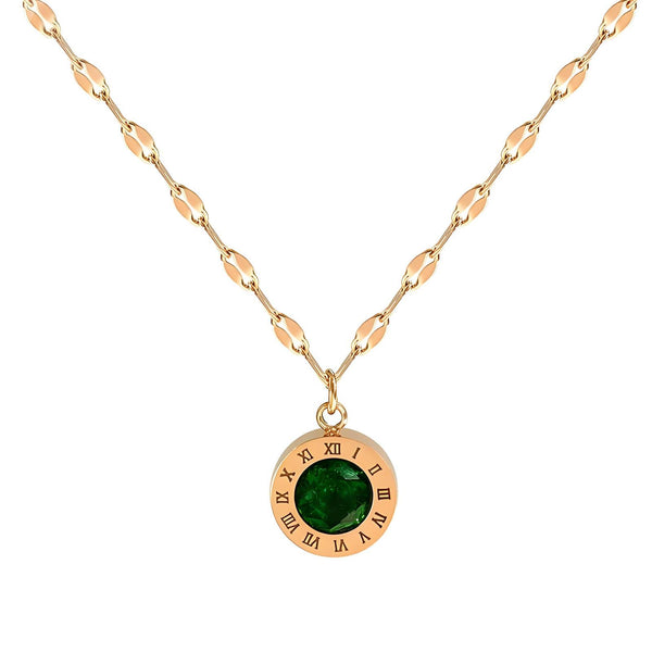 Emerald green round stone 18K gold-plated waterproof necklace – Yumeira Jewelry UAE