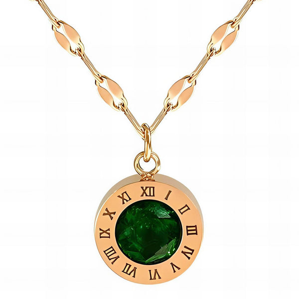 Emerald Round Stone 18K Gold-Plated Necklace – Waterproof & Hypoallergenic