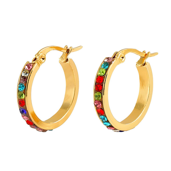 Multi-color CZ hoop earrings 18K gold-plated waterproof – Yumeira Jewelry UAE