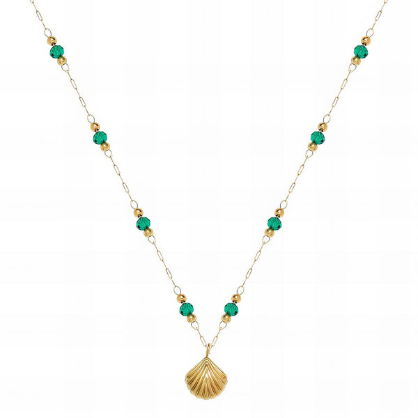 Green beaded 18K gold-plated waterproof stainless steel necklace – Yumeira Jewelry UAE