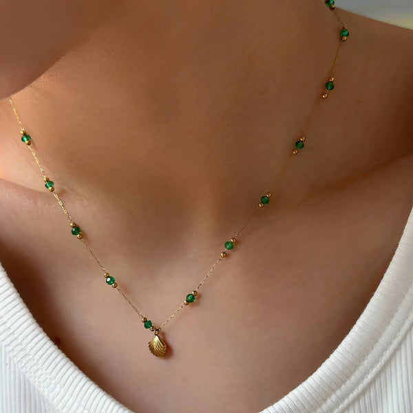 Green beaded 18K gold-plated waterproof stainless steel necklace – Yumeira Jewelry UAE