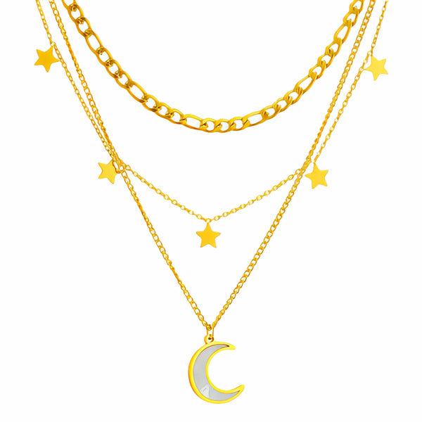 Noor Crescent & Star Necklace – 18K Gold-Plated, Waterproof & Hypoallergenic