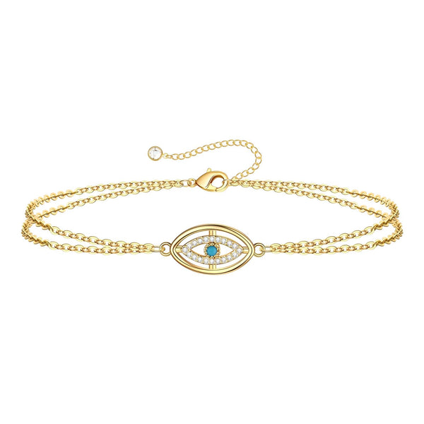 18K gold plated evil eye double-chain bracelet with cubic zirconia – waterproof stainless steel jewelry UAE
