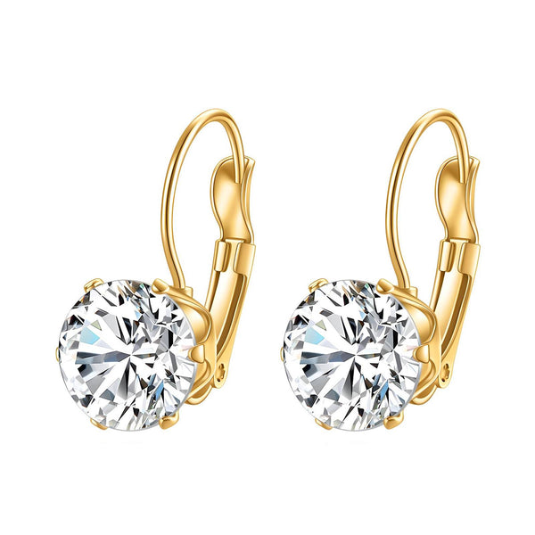 18K gold plated leverback solitaire CZ drop earrings – waterproof stainless steel jewelry UAE