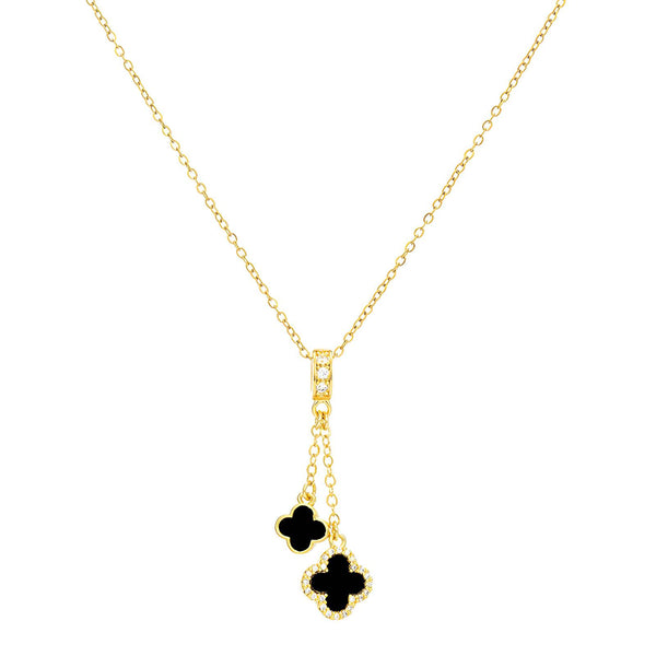 18K gold plated black clover drop pendant necklace – waterproof stainless steel jewelry for women UAE
