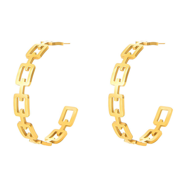 18K gold plated bold chain-link stainless steel hoop earrings – waterproof hypoallergenic UAE jewelry
