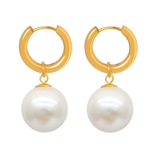 18K gold plated pearl drop hoop earrings – waterproof stainless steel earrings with pearl imitation UAE