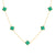 18K gold plated emerald clover necklace with five green clover charms on a stainless steel chain.