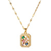 18K gold plated rectangular pendant necklace with emerald green stone – waterproof stainless steel jewelry UAE