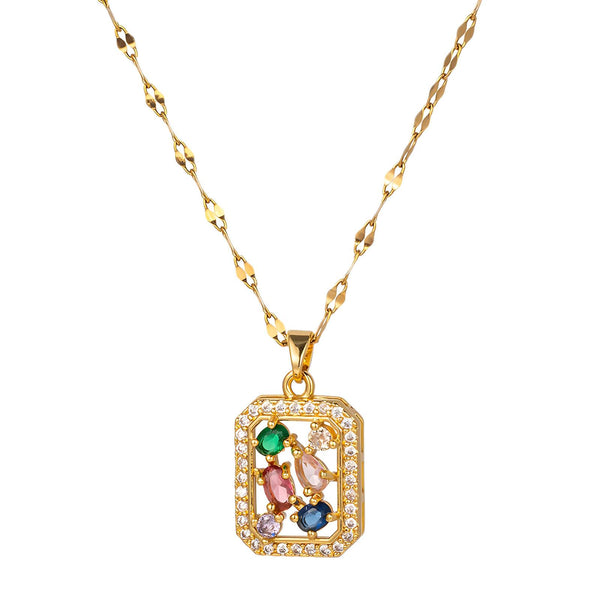 18K gold plated rectangular pendant necklace with emerald green stone – waterproof stainless steel jewelry UAE