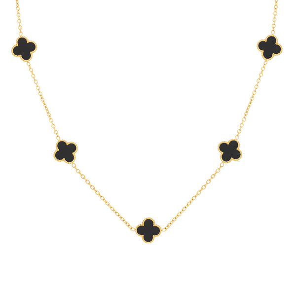 18K gold plated black clover necklace with multiple four-leaf pendants – waterproof stainless steel jewelry UAE