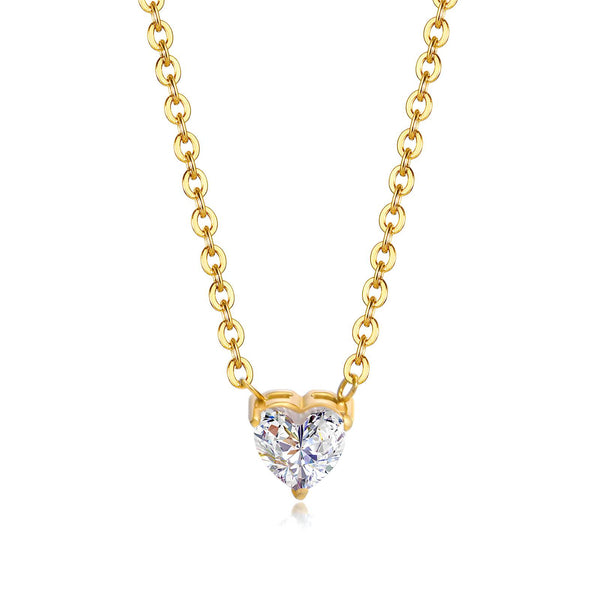 18K gold plated heart-shaped solitaire necklace – waterproof stainless steel jewelry for women UAE