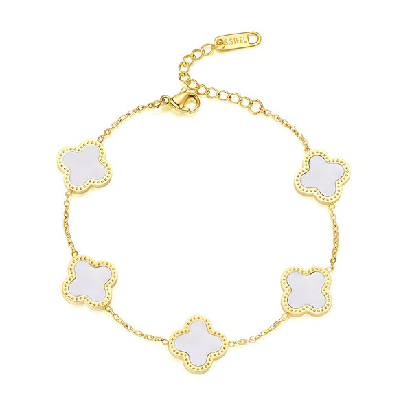 18K gold plated white clover charm bracelet – waterproof stainless steel jewelry UAE