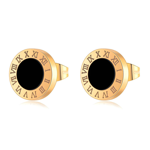 18K gold plated black enamel round stud earrings for women – stainless steel waterproof jewelry UAE