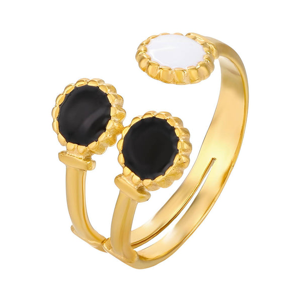 18K gold-plated waterproof black enamel ring – stainless steel, adjustable UAE jewelry