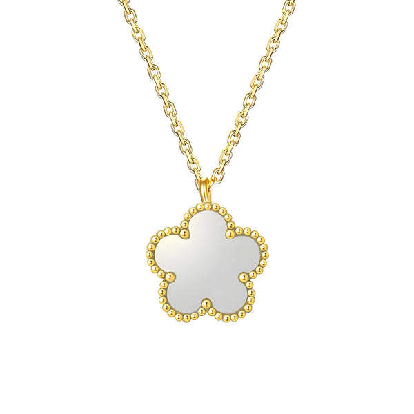 White clover pendant necklace in 18K gold plated stainless steel – waterproof jewelry for women UAE