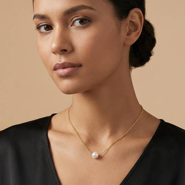 Isla Pearl Station Necklace – 18K Gold-Plated, Waterproof & Hypoallergenic