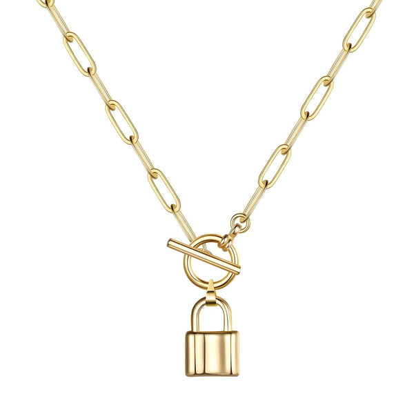 18K Gold Plated Stainless Steel Lock Necklace