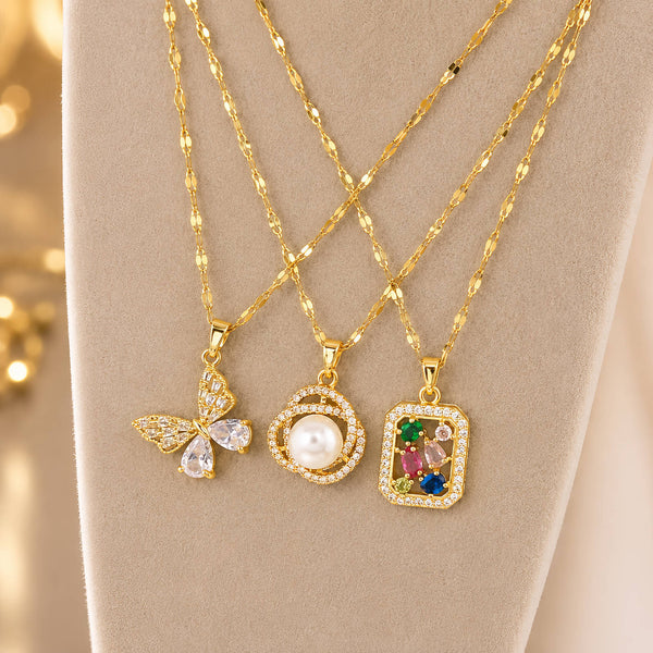 Rania Crystal Pendant Necklace – 18K Gold-Plated Brass