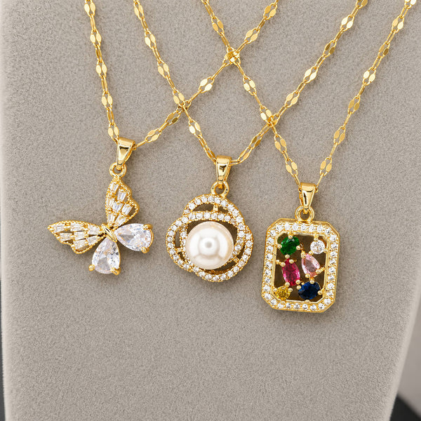 Rania Crystal Pendant Necklace – 18K Gold-Plated Brass
