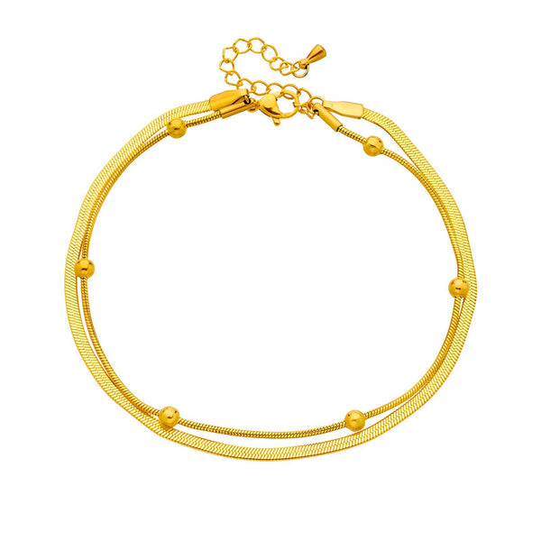 Maya Double Chain Anklet – 18K Gold-Plated, Waterproof & Hypoallergenic