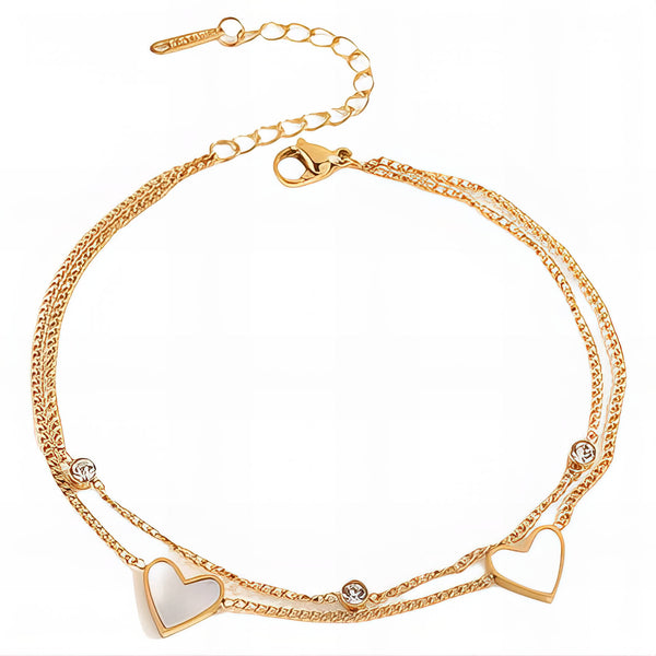 Sienna Layered Heart Anklet – 18K Gold-Plated, Waterproof & Hypoallergenic