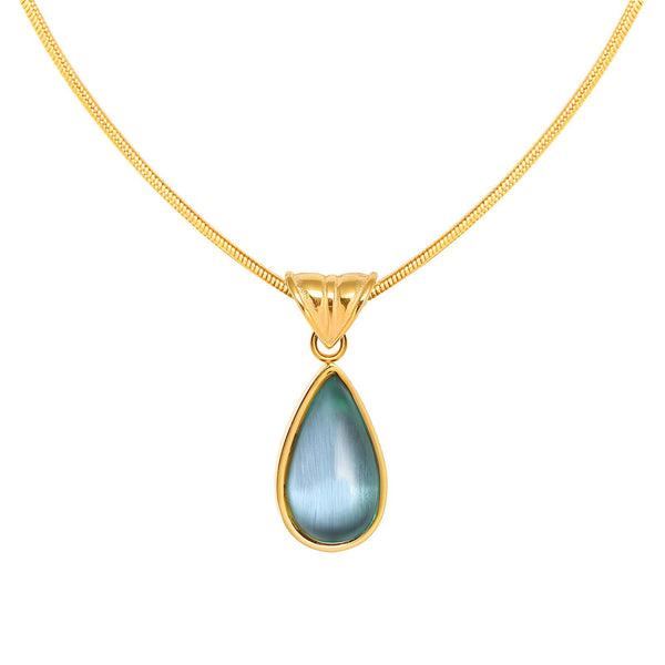 Blue teardrop pendant necklace with 18K gold plating – waterproof stainless steel women's jewelry UAE