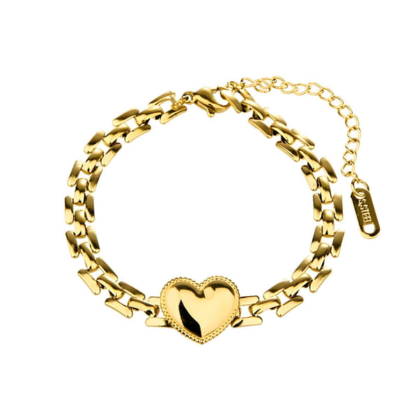 18K gold-plated bold chain bracelet with heart charm – waterproof, hypoallergenic women’s jewelry UAE