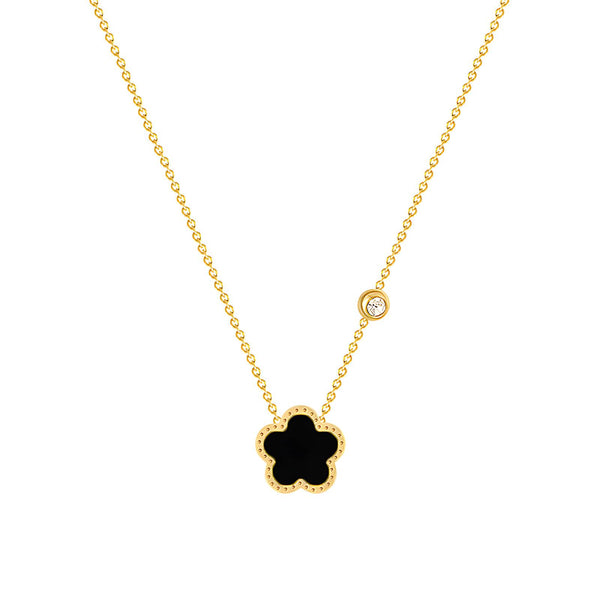 18K gold plated black flower necklace – waterproof stainless steel jewelry for women UAE