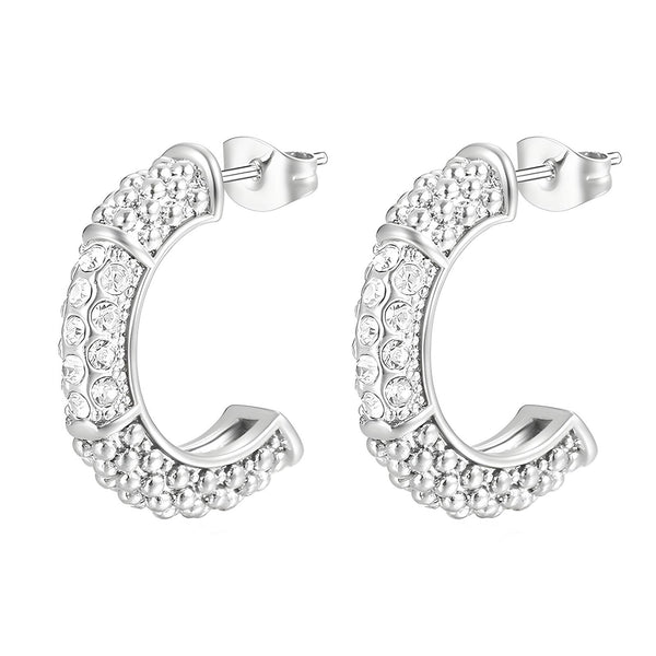 Stainless steel crystal weave textured hoop earrings for women – hypoallergenic & tarnish-free UAE jewelry