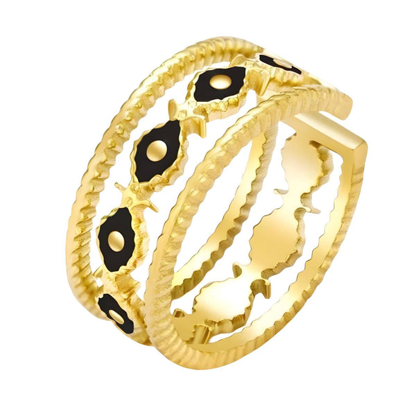 18K gold plated evil eye adjustable ring – waterproof stainless steel enamel jewelry UAE
