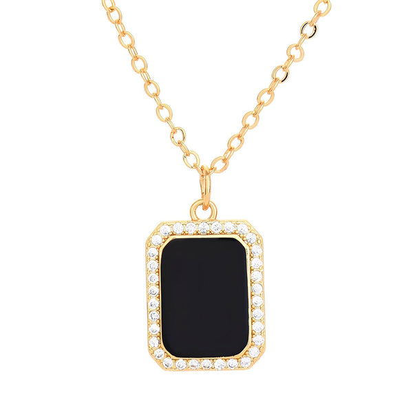 18K gold plated black rectangle pendant necklace – waterproof stainless steel jewelry for women UAE