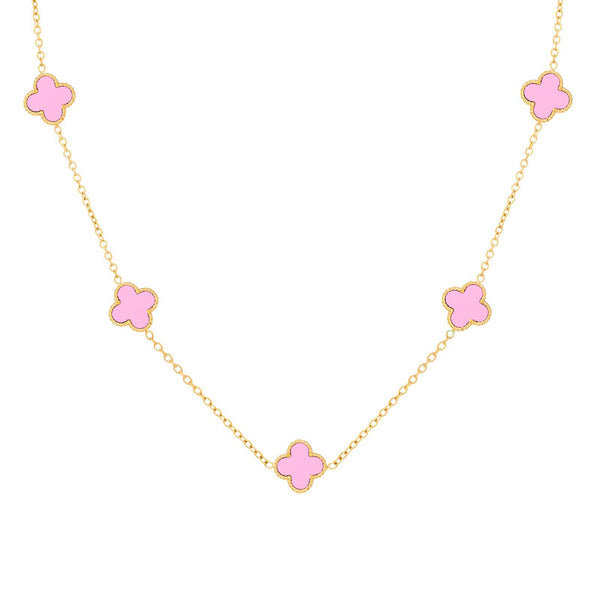 Pink stone 18K gold-plated waterproof necklace for women – Yumeira Jewelry UAE
