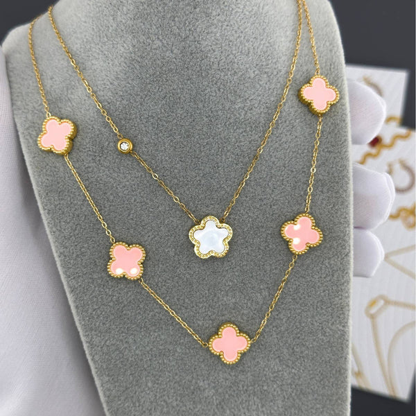 Pink stone 18K gold-plated waterproof necklace for women – Yumeira Jewelry UAE