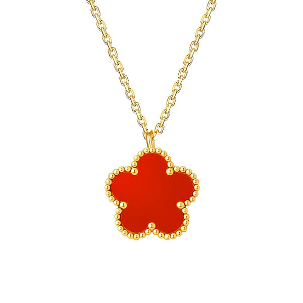 18K gold plated red clover flower necklace – waterproof stainless steel jewelry for women UAE
