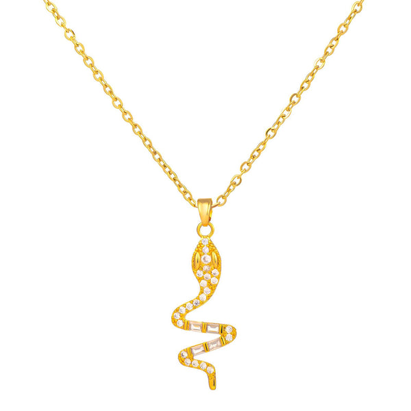 18K gold-plated snake pendant necklace with zircon stones – waterproof hypoallergenic jewelry UAE