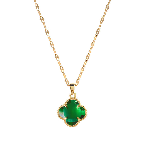 18K gold plated four-leaf clover pendant necklace with green enamel – waterproof stainless steel jewelry UAE